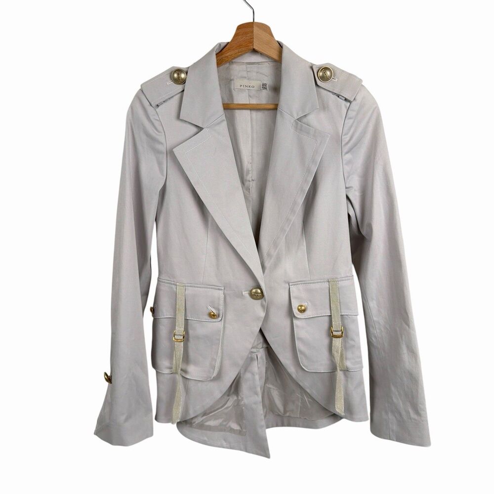 Pinko Utility Cargo Jacket IT44 US8 Light Grey Epaulets Gorpcore Safari Military